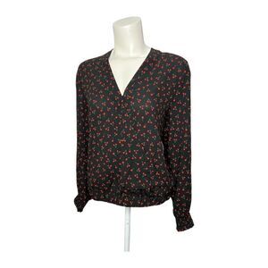Popsugar‎ Black Red Cherry Surplice Top sz XL NEW